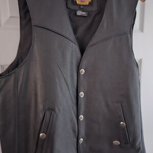 Harley-Davidson Black Leather Vest with Silver Buttons